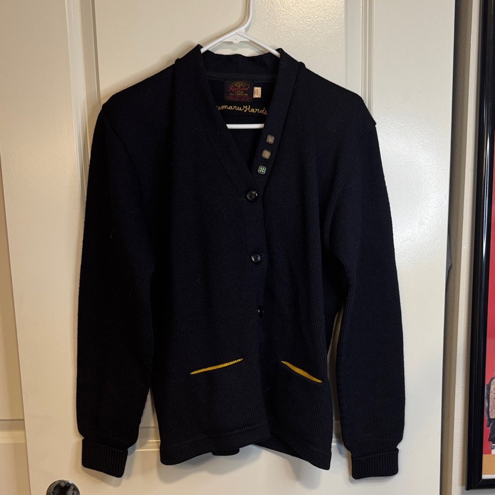 Vintage Black Cardigan with Yellow Accents